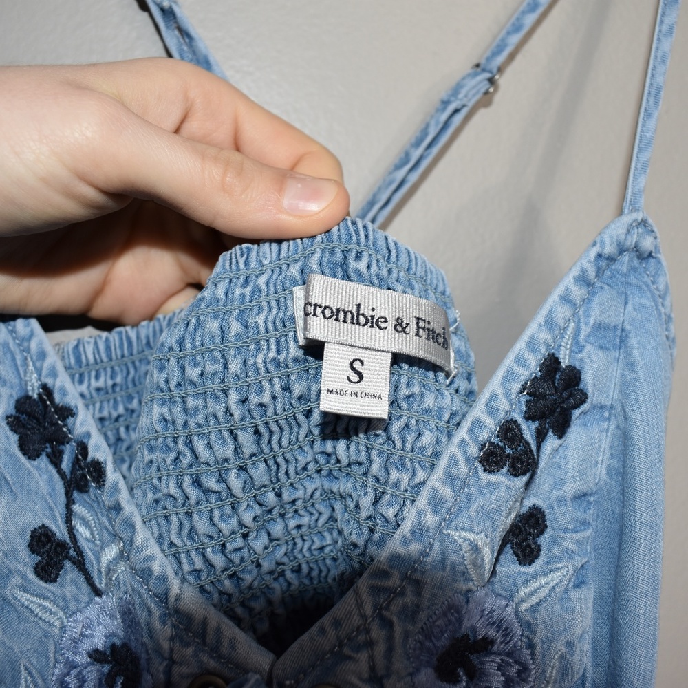 Chambray Denim Embroidered Corset Front Dress S - Picture 6 of 6